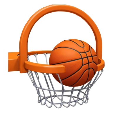 A close-up shot of a basketball entering the hoop, with the ball swishing through and inside  the basket. The background features a blurred basketball court, emphasizing the perfect shot and the excitement of the game. sticker