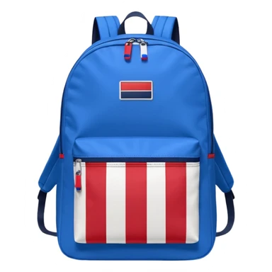simple blue backpack, at the bottom pocket there is a  logo featuring a Tommy Jeans-inspired logo. The logo looks like a vertically-flag in one red, one white. The flag stripes are vertical, not horizontal. Flat

 sticker