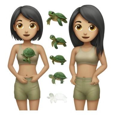 an asian girl but instead of a human body she has the body of a turtlw sticker