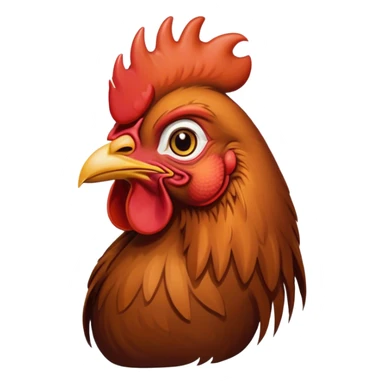 Cinematic Noble Brown Rooster Portrait Emoji, Poised and regal, with a robust, commanding build and a rich, well-groomed brown plumage, deep-set soulful warm eyes, Simplified yet sharp and sophisticated features, highly detailed, glowing with a soft, dignified glow, high shine, intelligent and proud, stylized with an air of rustic majesty, focused and attentive, soft glowing outline, capturing the essence of a watchful and confident leader, so majestic it feels as though it could crow out of the screen with effortless authority! sticker
