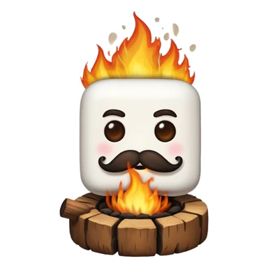 marshmallow on firem with mustache sticker