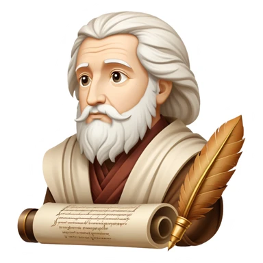 An icon featuring an ancient scroll, a quill pen, and a philosopher’s bust, symbolizing philosophy. The design includes a thinking symbol, and abstract thought patterns, representing deep reflection and the study of existence. Transparent background highlights intellectual exploration. sticker