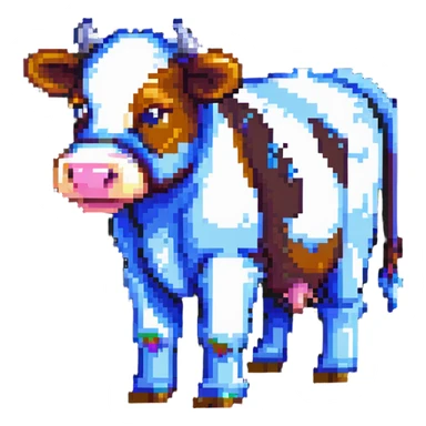 simple blocky Minecraft cow emoji with 2 or 3 large colorful square pixels, chunky and playful sticker