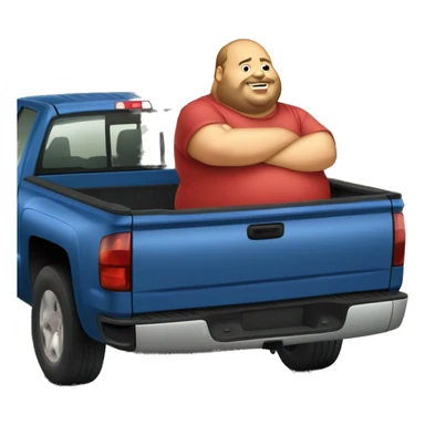 Extremely fat man sitting in the truck  bed of a 2006 Chevy Silverado  sticker