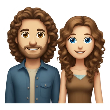 caucasian blue eyed woman with long brown hair holding hands with tall caucasian man with curly brown hair and brown eyes sticker