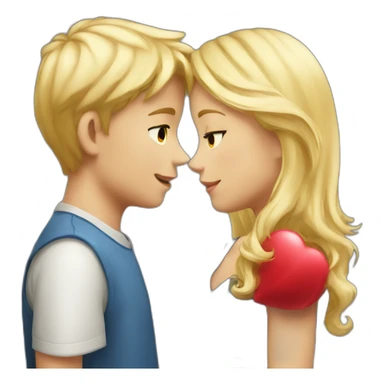 A blond boy who kisses a pretty blonde girl with a heart above their heads  sticker
