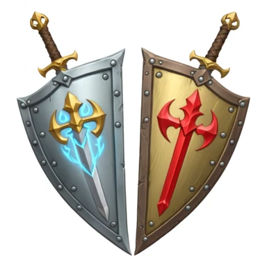  two sword cross, next to or in front of a shield, world of war craft style, elfen flare sticker