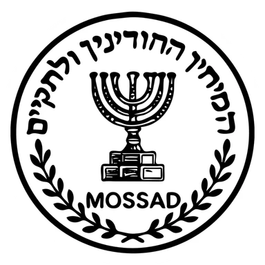 solid icon of the Mossad logo, dark color, no fill, strong lines, minimal detail sticker