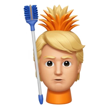 a toilet brush with donald trump face and hair sticker