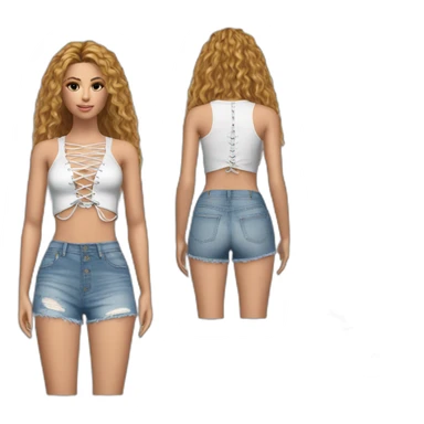 shakira realistic lace up crop top and short jeans sticker