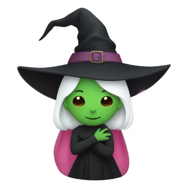 Witch dressed in black with green skin hugging pink dressed white witch sticker