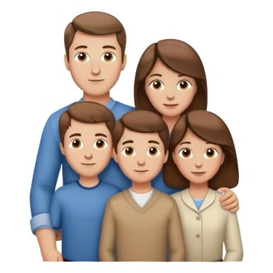 Family of 5 posed together, waist up, Caucasian, husband, wife, 3 boys, all with brown hair  sticker