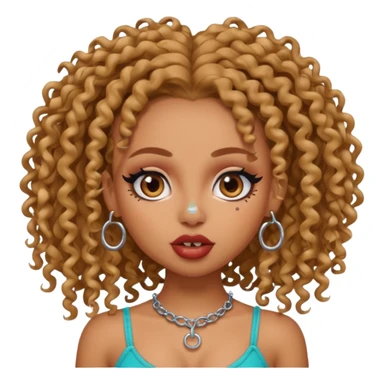 pretty bratz baddie, curly head, tan skin, nosering and septum piercing sticker