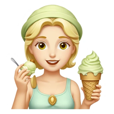 happy Athena eating pistachio ice cream sticker