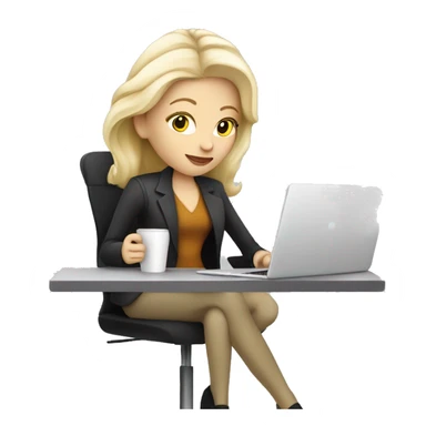pale skin blonde female designer drinking coffee with her laptop sticker