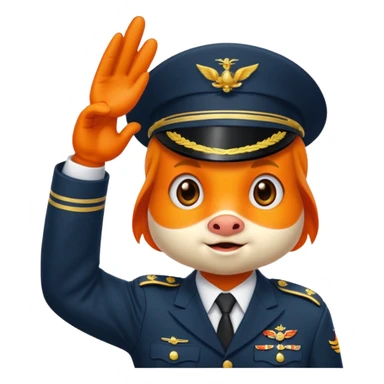 goldfish in military uniform, saluting, iOS emoji style sticker