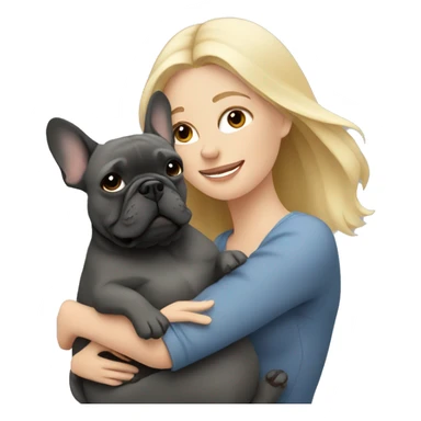Blonde woman hugging dark gray french bulldog sticker