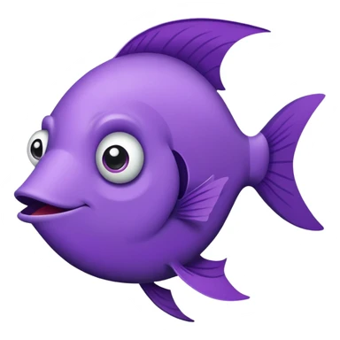 ultra derpy purple fish with wonky eye and comically large lips, perfect flat side profile facing right, exactly 90 degrees, completely 2D like a paper cutout, only one eye visible, absolute side view sticker