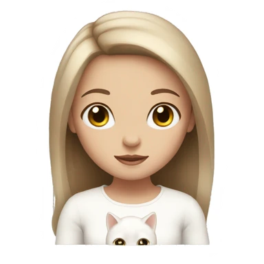 Girl with brown eyes and hair holding a white cat  sticker