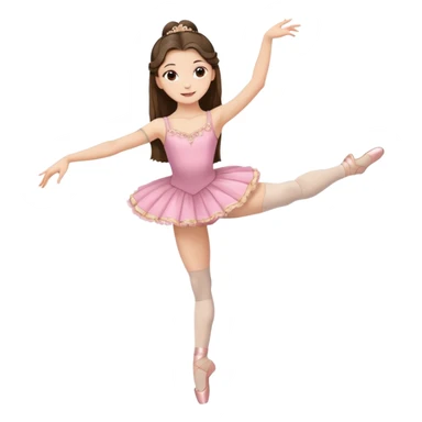 happy pretty white brunette teen long hair with hazel eyes in a ballet costume with one leg up sticker