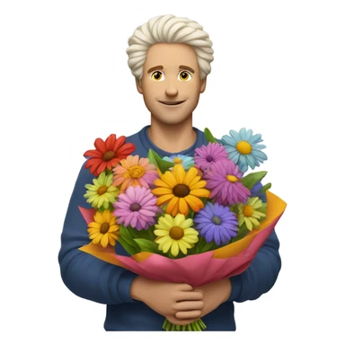 white man with fluffy hair holding bouquet of flowers  sticker