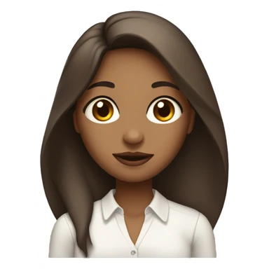 A brown girl with long straight hair and brown eyes, her nose is quite big and her lips are small. She’s wearing a white blouse  sticker