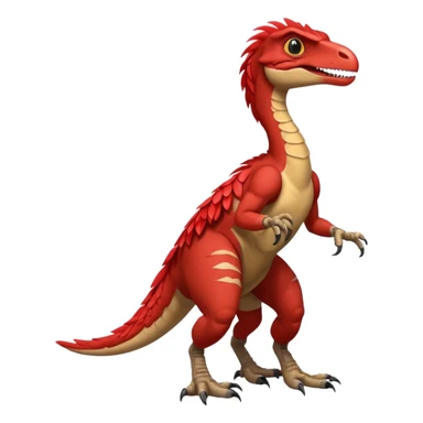 Red velociraptor with 2 arms 2 legs 1 tail and red feathers on the back of each arm sticker