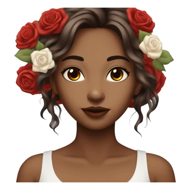 Beautiful, rose, red, flowers in hair, long dark brown hair, white fair skin sticker