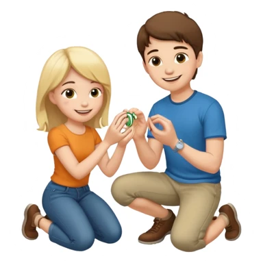 🧎‍♂️‍➡️💍💃 a boy parposing a girl boy on his knee and boy give him ring  sticker