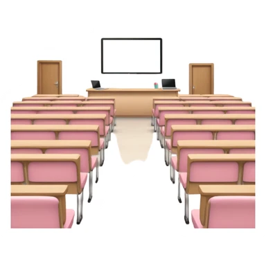 University lecture hall with pastel pink notebook and beige laptop open sticker