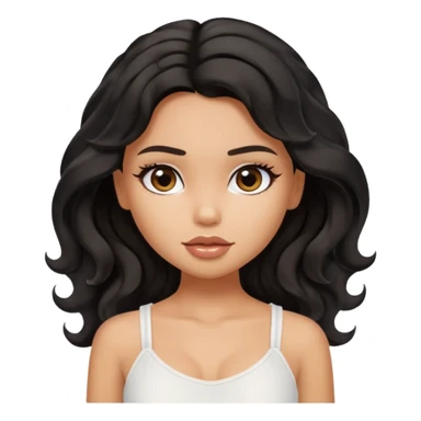 a pretty bratz tan girl with wavy black hair wearing a white cami top. Skintone is tan sticker