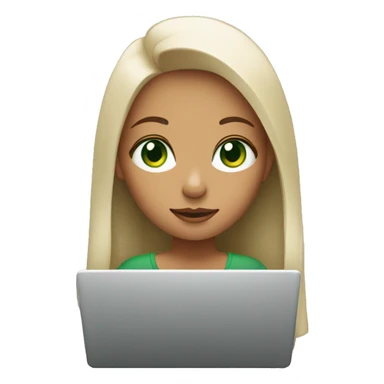 girl with green eyes looking at laptop sticker