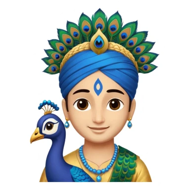 Lord Sri Krishna carrying only one peacock feather on his head with cute face sticker