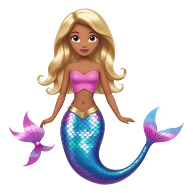 Brown skin blonde hair barbie mermaid with holographic tail and pink  in hair sticker