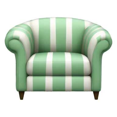 Striped dark pastel green and white sofa chair with square back and round front sticker