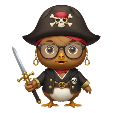 chick animal with glasses, pirate sticker