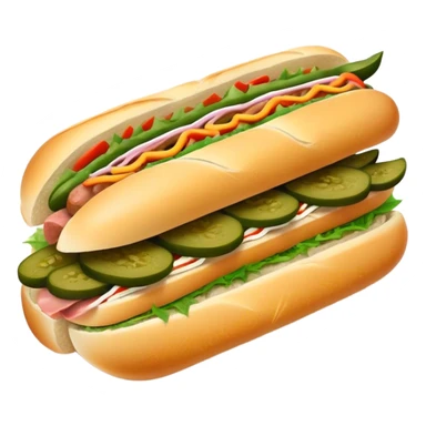 Cinematic Realistic B√°nh m√¨ Sandwich Dish Emoji, showcasing a crusty baguette filled with savory meats, pickles, and fresh herbs rendered with dynamic detail and appetizing lighting. sticker