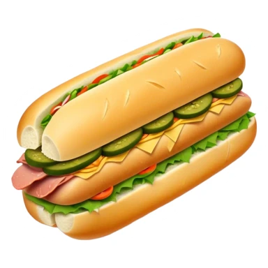Cinematic Realistic B√°nh m√¨ Sandwich Dish Emoji, showcasing a crusty baguette filled with savory meats, pickles, and fresh herbs rendered with dynamic detail and appetizing lighting. sticker