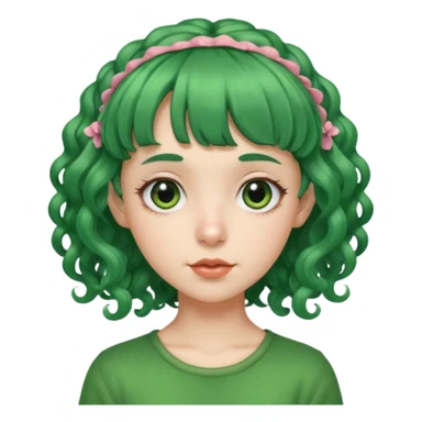 green curly  haired with hair bangs big head accessory big nose mid size ear young sticker