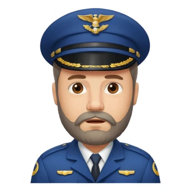 Middle-age, beard, wearing pilot uniform include hat, irritate attitude sticker