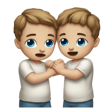 two crying white babies holding hands brown hair blue eyes  sticker