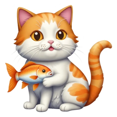 cat full body sitting with a fish in its mouth sticker
