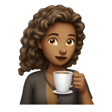 cury haired girl driking coffee sticker