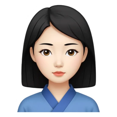 Korean woman, East Asian features,
female human avatar,
front face icon style,
large head, minimal neck,
neutral expression, calm mood,
simple black hair,
flat illustration style,
clean background sticker