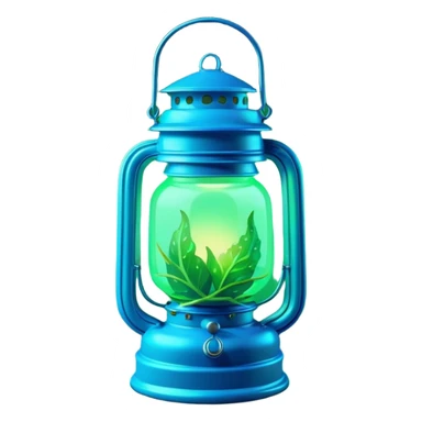 3D render of Lantern Fruit, bioluminescent deep sea style, glowing neon blue and green lights, dark background to contrast the glow, translucent organic textures. sticker