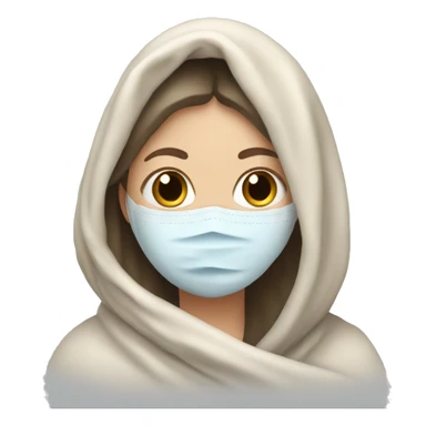 White girl in blanket with face mask on sticker