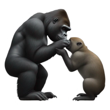 gorilla kissing a rabbit hyperrealistic sticker