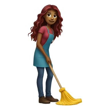 Beautiful burgundy long haired woman mopping the floor sticker