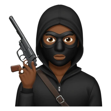 A black male in a robber mask with a gun sticker