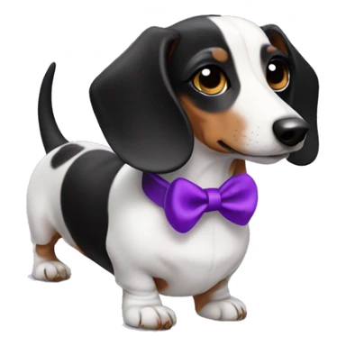 black and white dachshund with purple bows on ears sticker